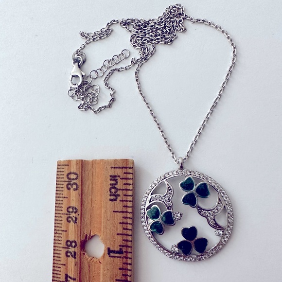 Clover necklace 925 silver green enamel green cz stones - Picture 3 of 3